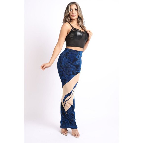 Women's Casual Mesh Contrast Asymmetrical High Waist Maxi Skirt Bodycon Pencil - Picture 9 of 10